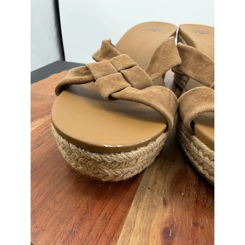 UGG Niyomee Wedge Sandal Women Size 10 Chestnut Suede Espadrille 1146910